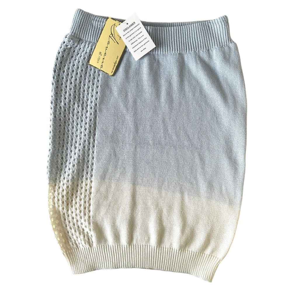 Vintage Havana Junior's Mini Skirt 100% Cotton Lined Knit Sz L Blue White Ombre